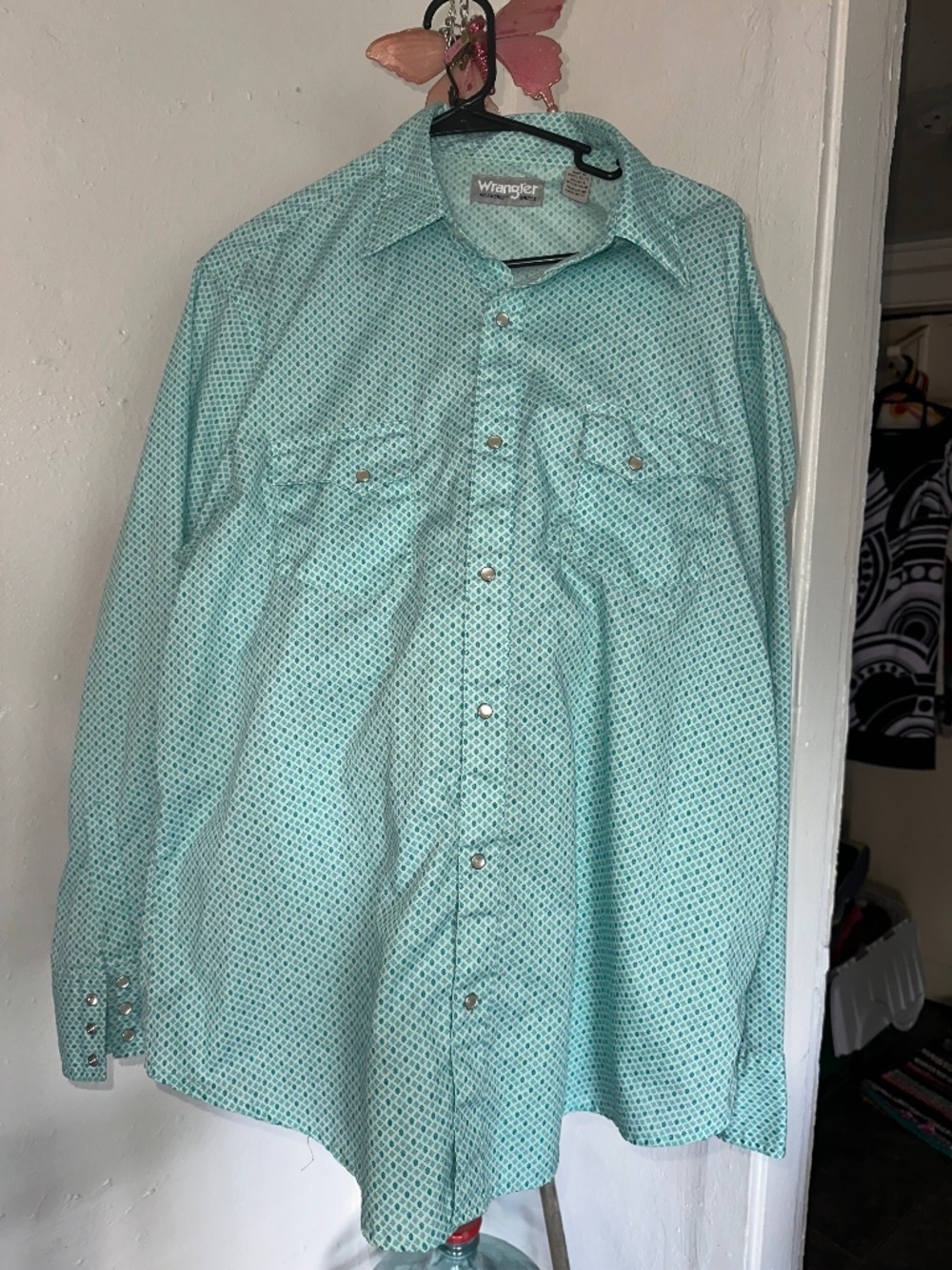 Wrangler Western Shirt XL Pearl Snap,Teal Green